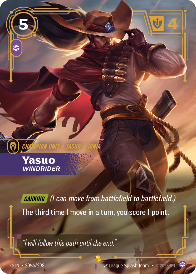 Yasuo - Windrider OGN-205A Riftbound card