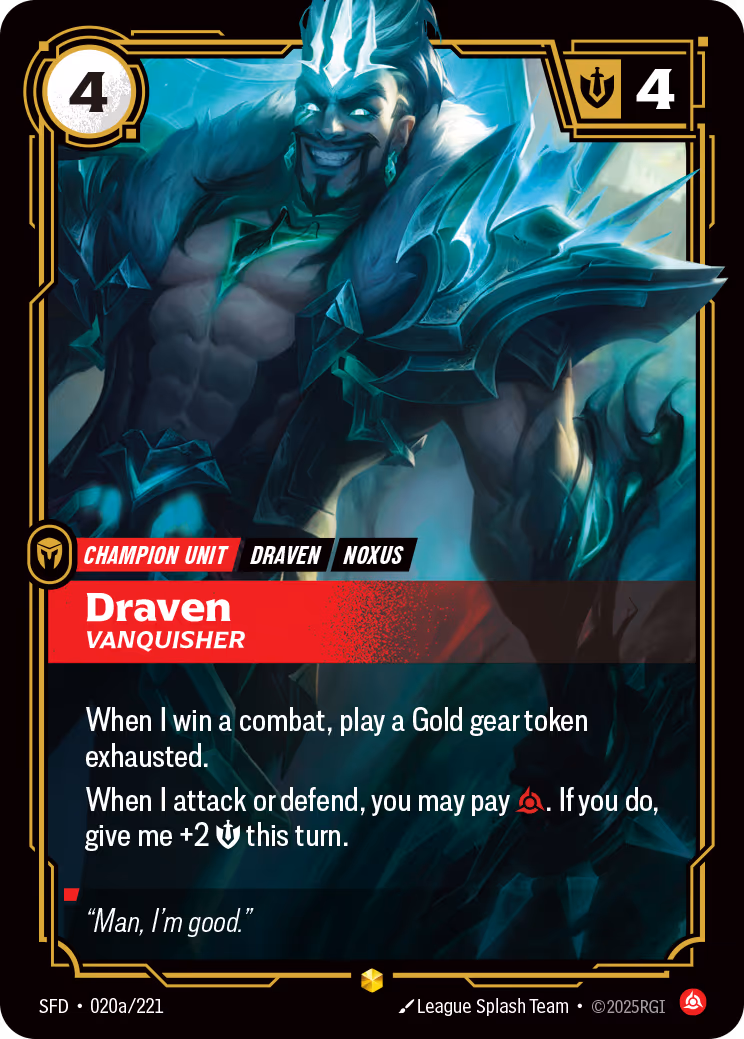 Draven - Vanquisher SFD-020A Riftbound card