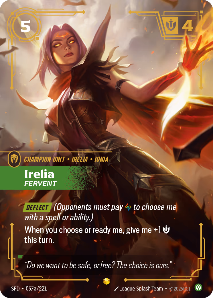 Irelia - Fervent SFD-057A Riftbound card