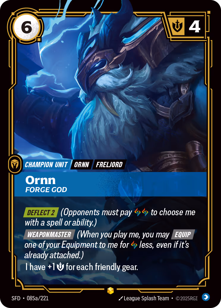 Ornn - Forge God SFD-085A Riftbound card