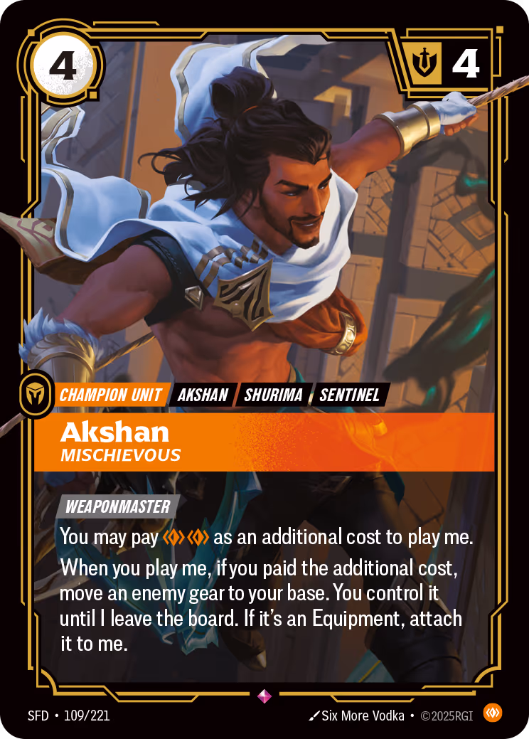 Akshan - Mischievous SFD-109 Riftbound card