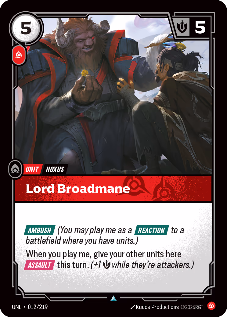 Lord Broadmane UNL-012 Riftbound card