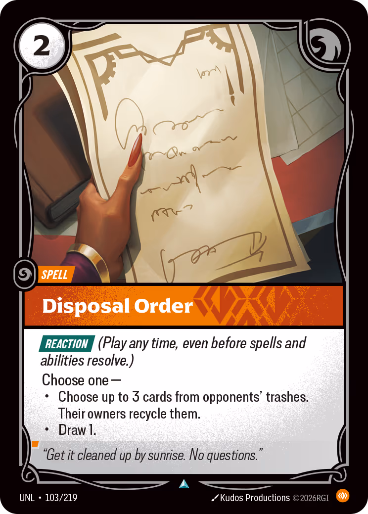 Disposal Order UNL-103 Riftbound card
