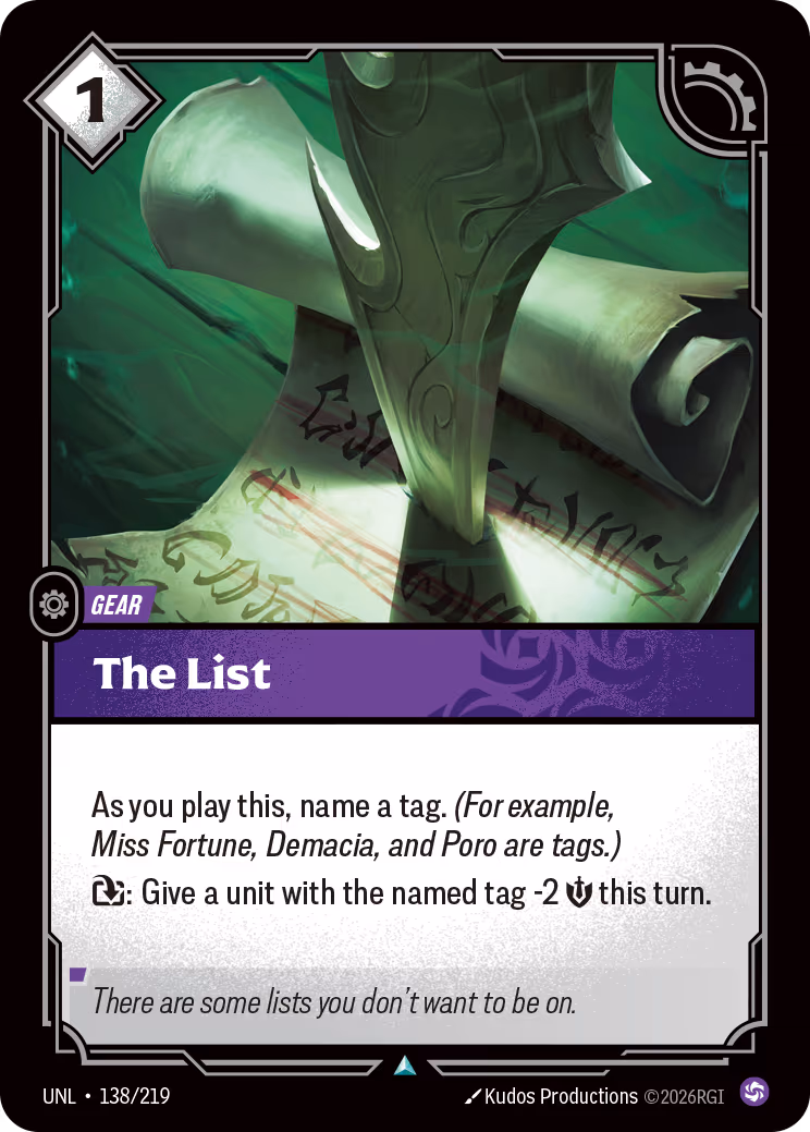 The List UNL-138 Riftbound card