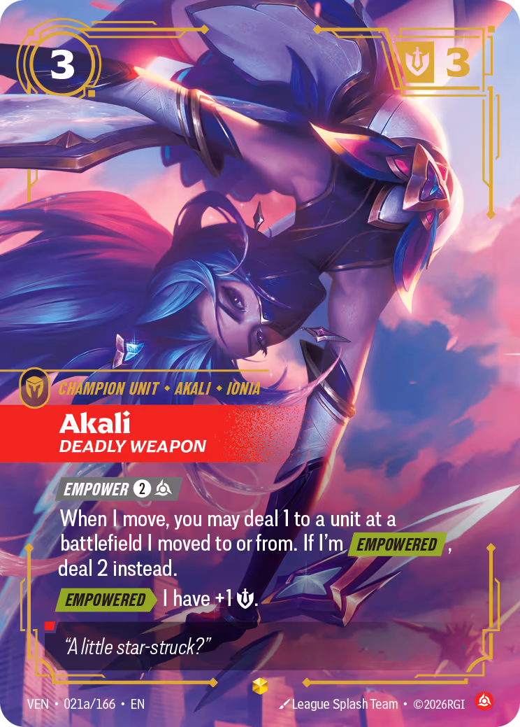 Akali, Deadly Weapon VEN-021A-166 Riftbound card