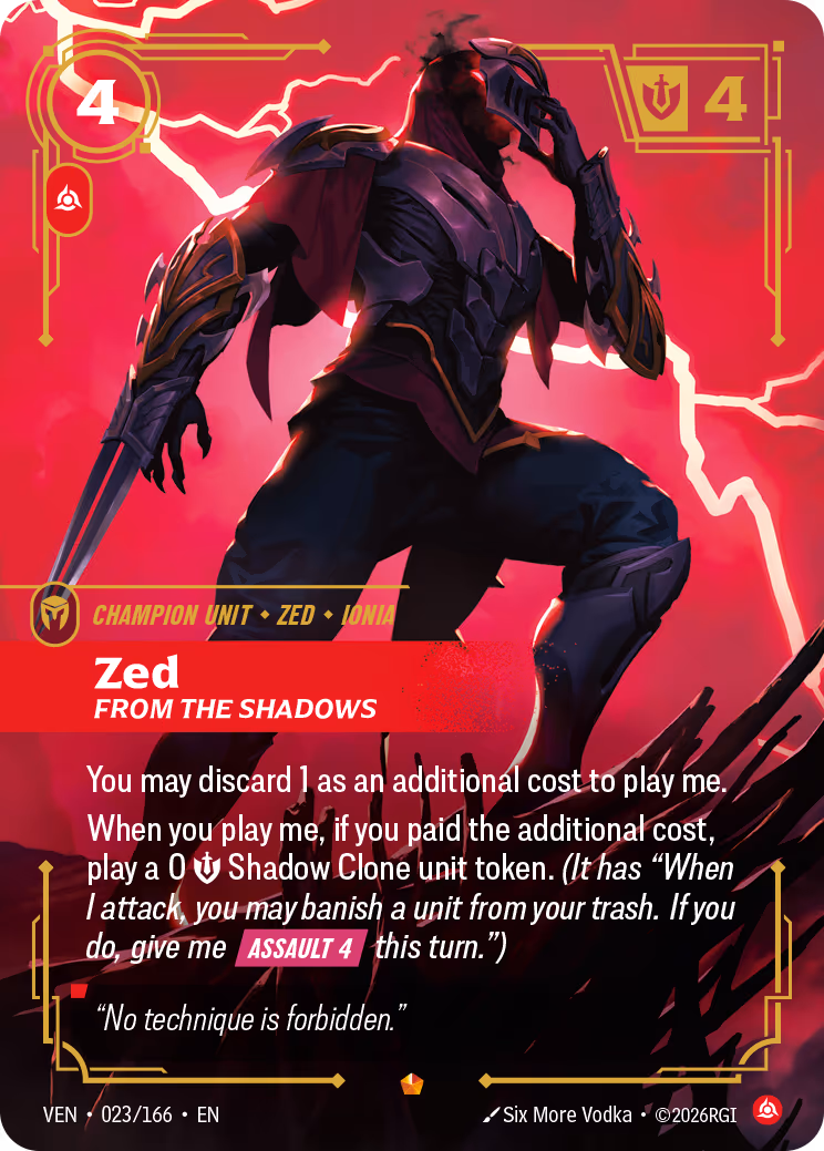 Zed, From the Shadows VEN-023-166 Riftbound card
