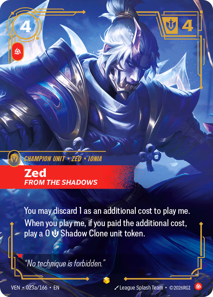 Zed, From the Shadows VEN-023A-166 Riftbound card