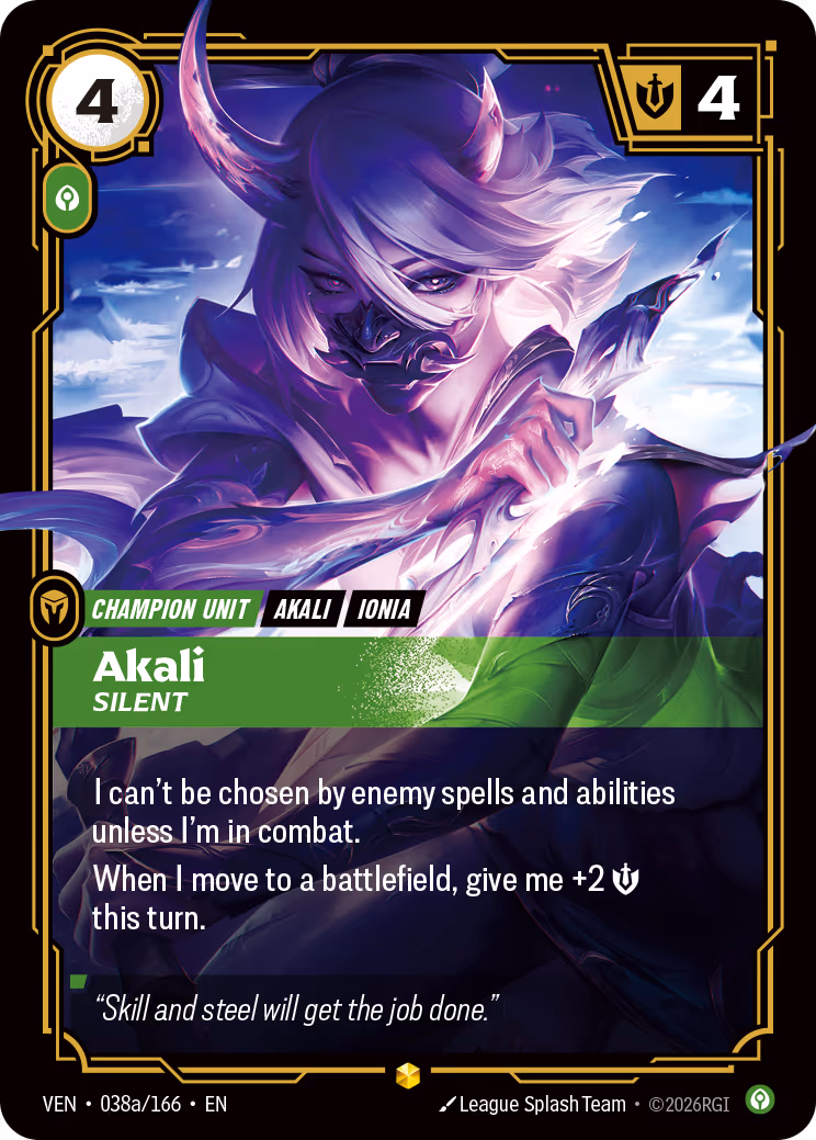 Akali, Silent VEN-038A-166 Riftbound card
