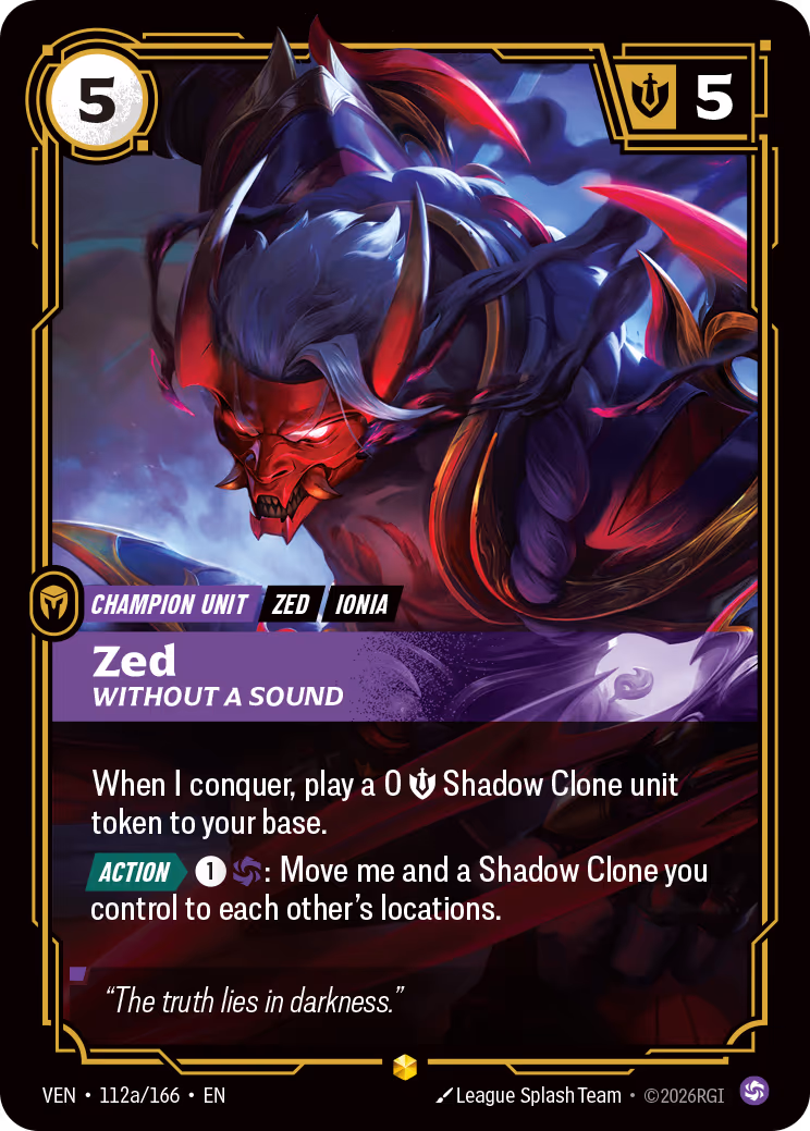Zed, Without a Sound VEN-112A-166 Riftbound card