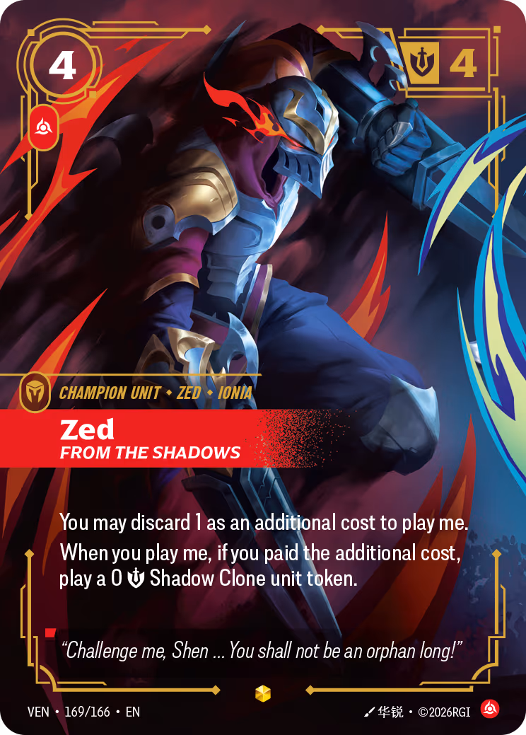 Zed, From the Shadows VEN-169-166 Riftbound card